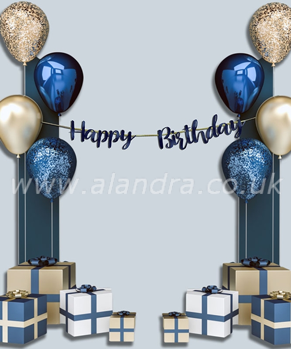 Happy BirthdaY Navy Letter Script Bunting